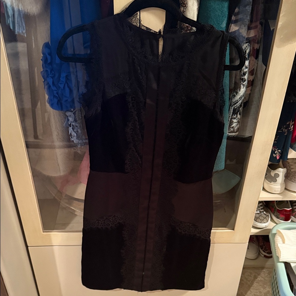 White House Black Market Black Lace and Velvet Mini Dress